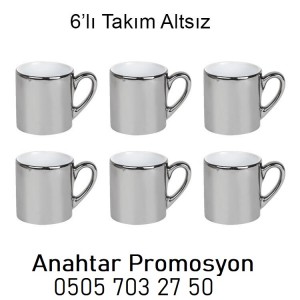 Gümüş Kahve Fincan Seti (6'lı Aynalı Takım)