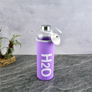 H2o 1000 Ml Lila Kılıflı Cam Matara